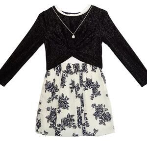 Knit Works Babydoll Dress with Popover Top and Necklace Size 7 NWT